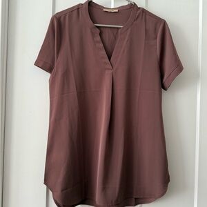 Purple Short Sleeve Mandarin Collar Blouse